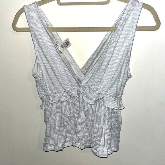 Anthropologie Caution to the Wind Cream V Neck Ruffle Stretchy Crop Top - Picture 3 of 6